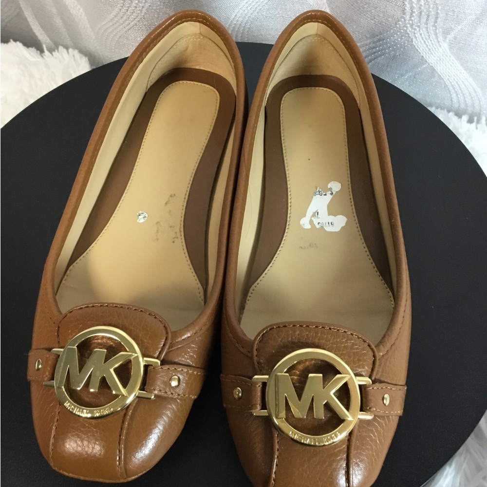 Michael Kors Cognac Leather Logo Toe Ballet Flats